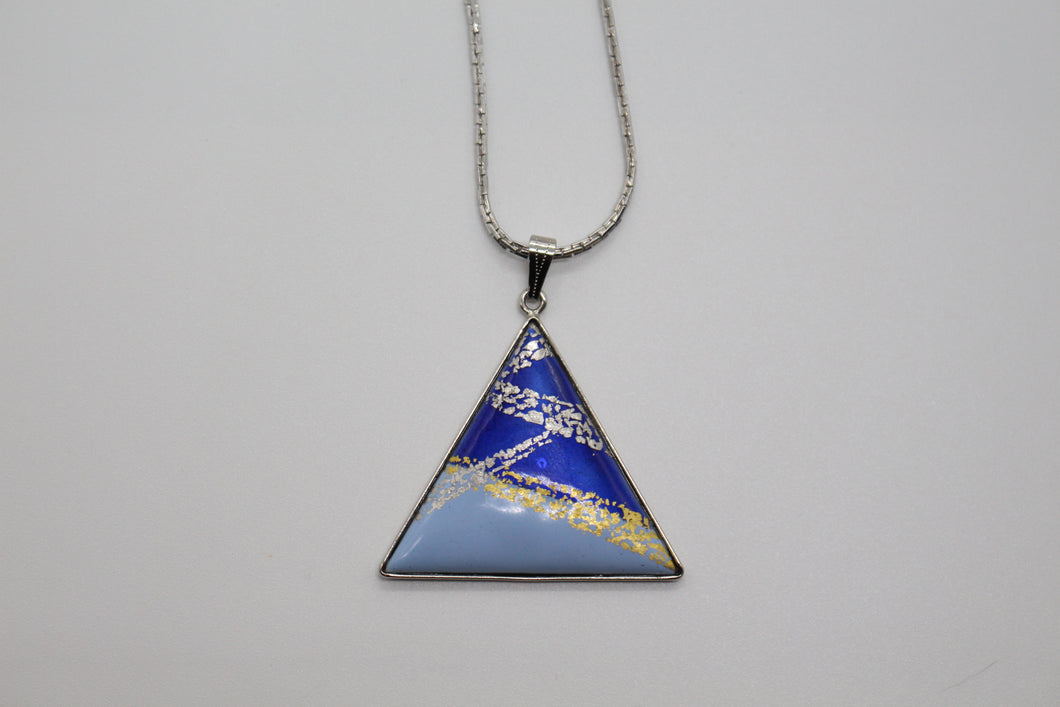 Metal enameled triangle pendant used with traditional Japanese pigments