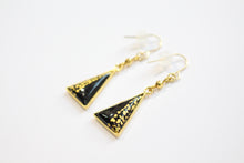 Load image into Gallery viewer, Metal enameled triangle piercings / earrings colored with traditional  pigments
