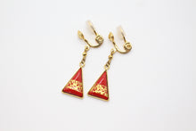 Load image into Gallery viewer, Metal enameled triangle piercings / earrings colored with traditional  pigments
