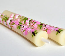 Load image into Gallery viewer, Warosoku, hand painted Japanese candle  &quot;Sakura&quot; (2 pieces)
