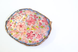Metal enameled brooch "Flurry of cherry blossoms"